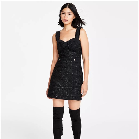New guess dress Women's Clarissa Sleeveless Boucle Tweed Dress - Picture 1 of 7